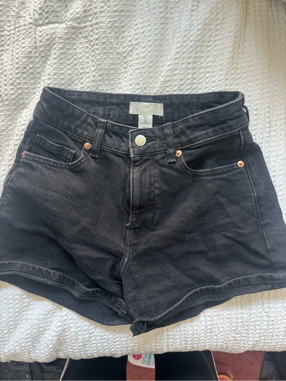 H&M Black High-Rise Denim Shorts